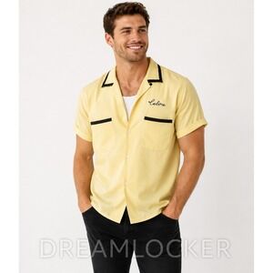 Authentic Celine Mens Yellow Viscose Bowling Shirt Script Logo 41 Large NEW $650